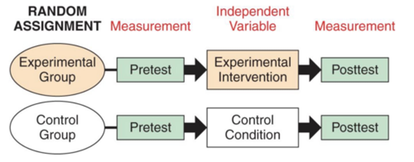 <p>- basic RCT (one IV)</p><p>- compare 2 or more groups</p><p>- parallel groups: one group receives intervention, control group: sham, placebo, usual care, or another treatment</p>