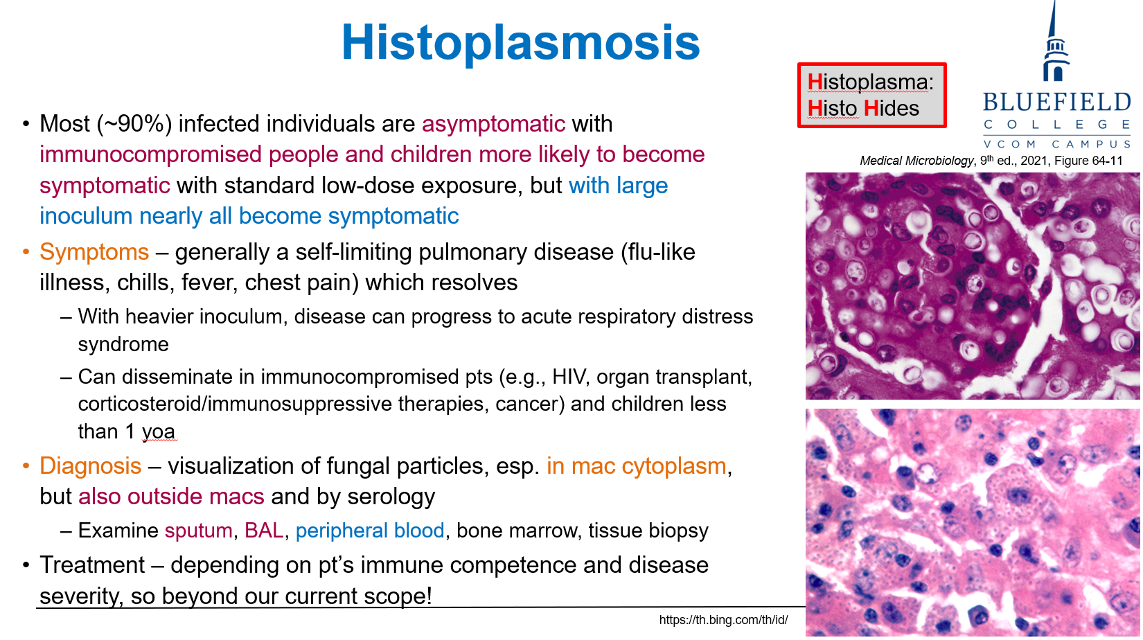 <p>C. Child under 1 year of age<br></p><p><strong>Children</strong> and the <strong>immunocompromised</strong> are most at risk for <strong>disseminated</strong> histoplasmosis.</p>