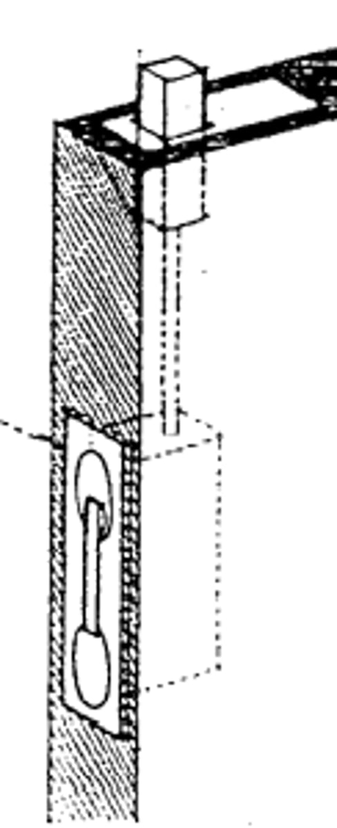 <p>A flush bolt fitted into a mortise in a door, sliding into a socket in the head or the sill.</p>