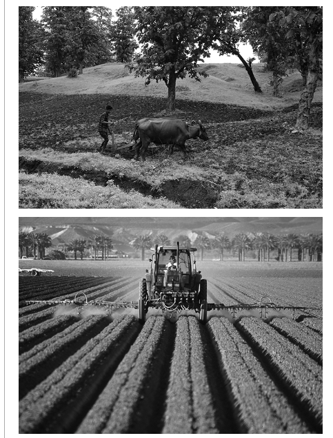 <p>The images show examples of agricultural technology developed during different time periods. Which of the following statements is best supported by the images?</p>