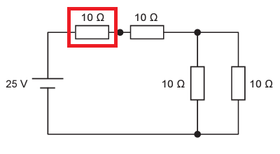 <p>Resistance &gt; Current &gt; <strong>Voltage</strong> &gt; Power</p><p>How do you work out the voltage drop across the circled resistor?</p>