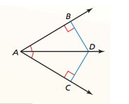 If a point lies on the bisector of an angle, then it is
equidistant from the two sides of the angle (side that forms right angle).