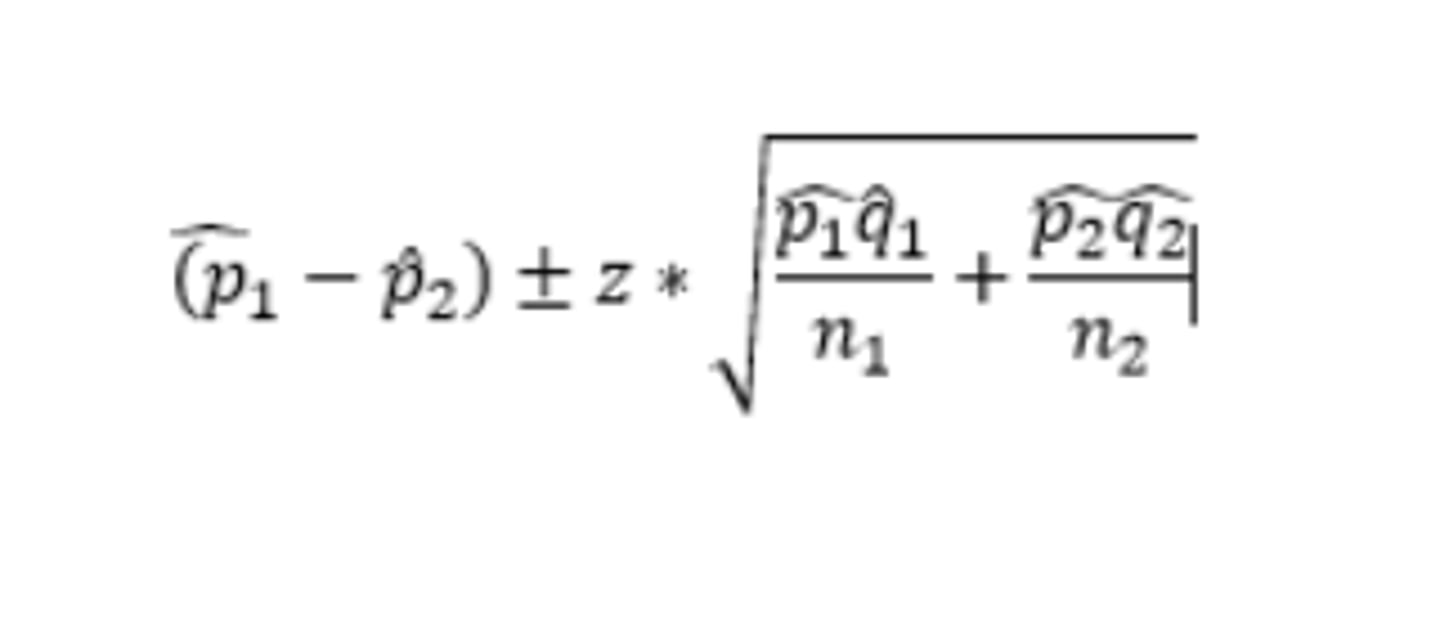 <p>Conditions: 1)SRS, 2) Normality: np≥10, nq≥10, 3)Independence: population&gt;10n for both groups + groups independent to 1 another.</p><p>If both ends are positive, p1&gt;p2, both negative p1</p>