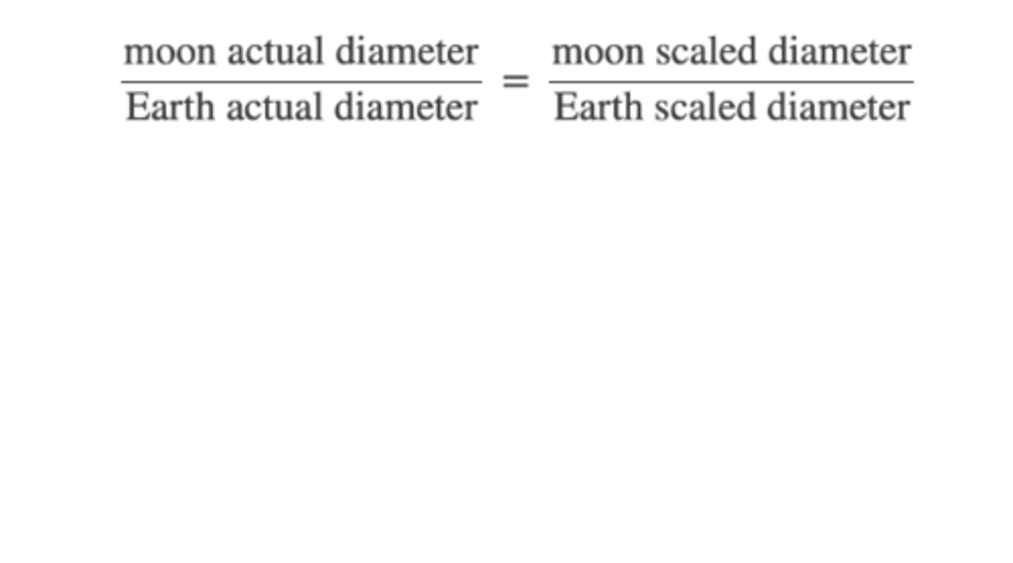 <p>What is the Scaled Moon Diameter? (Relative size)</p><p>Moon Actual Diameter = 3,476 km)</p><p>(Earth Actual Diameter = 12,756 km)</p><p>(Earth Scaled Diameter = 40 cm)</p>