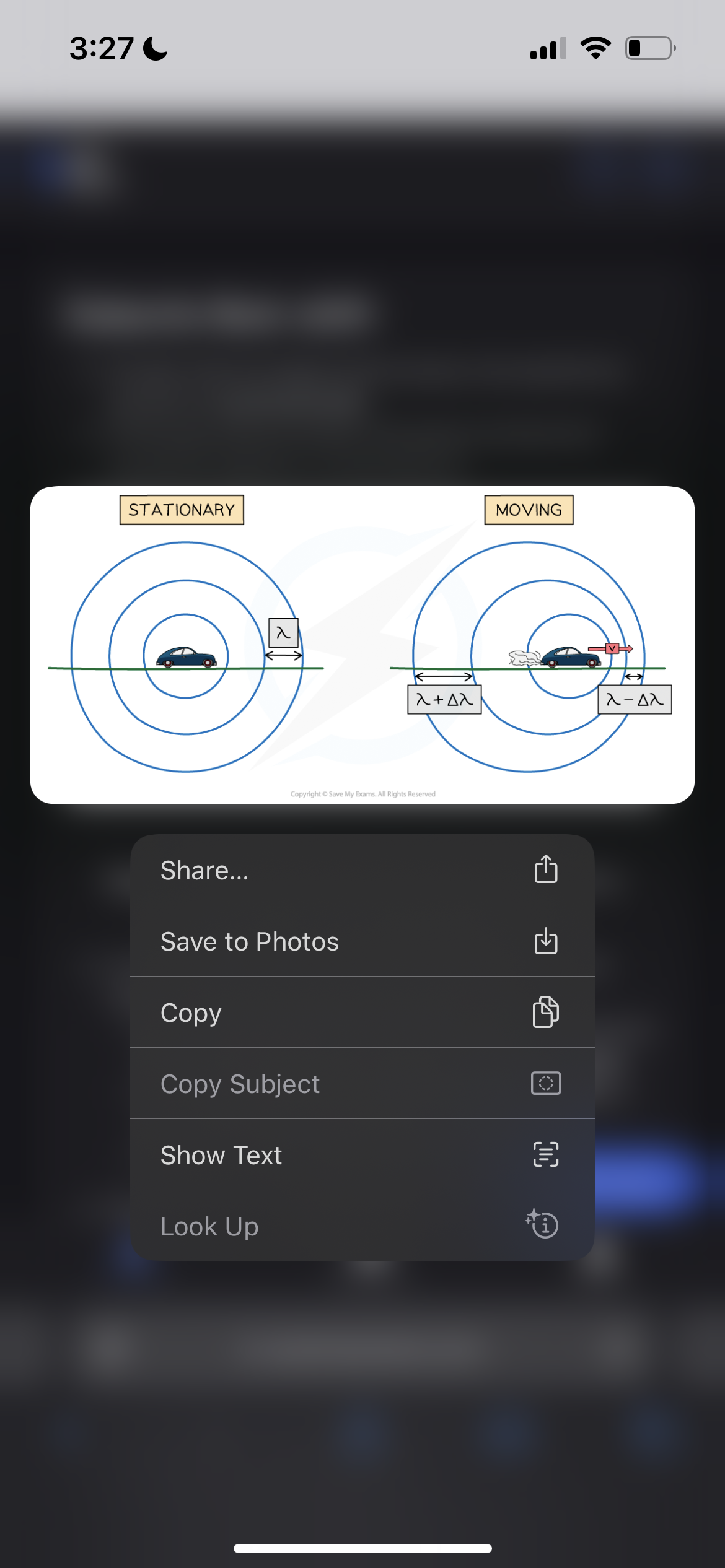 <ul><li><p>A moving object will cause the <strong>wavelength</strong>, λ, (and frequency) of the waves to change:</p><ul><li><p>The <strong>wavelength</strong> of the waves<strong> in front</strong> of the source <strong>decreases</strong> (λ – Δλ) and the <strong>frequency</strong> <strong>increases</strong></p></li><li><p>The wavelength <strong>behind</strong> the source <strong>increases</strong> (λ + Δλ) and the<strong> frequency decreases</strong></p></li><li><p>This effect is known as the<strong> Doppler </strong>effect</p></li></ul></li></ul>