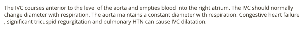 <p>d. congestive heart failure + pulmonary HTN can cause IVC dilation</p>