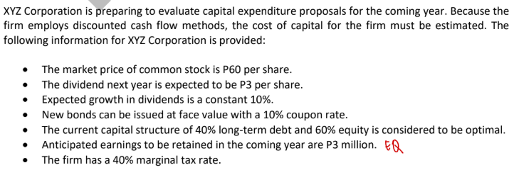 <p>The cost of using retained earnings for financing is</p><p>a. 5%</p><p>b. 9%</p><p>c. 10%</p><p>d. 15%</p>