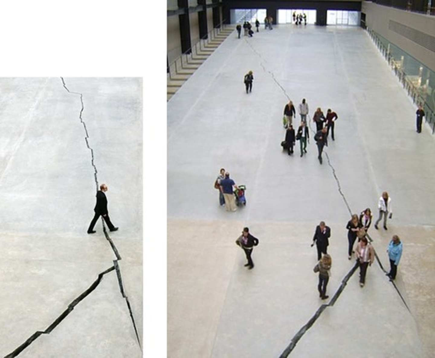 <p>Doris Salcedo</p><p>2007-2008 CE</p><p>Form: Installation</p><p>Function: Salcedo describes the crack as the experience of immigrants in a new country, but it is also representative of the space between people, between cultures.</p><p>Colombian artist Doris Salcedo created a temporary 548-foot long crack in the floor of the museum. The fissure starts out as a hairline crack, and then continues to widen until it is several inches across, and two feet deep in some places. The title Shibboleth refers to a custom or phrase that is known to a group but will be misunderstood or mispronounced by those not in the group. It is something that separates and divides groups.</p>