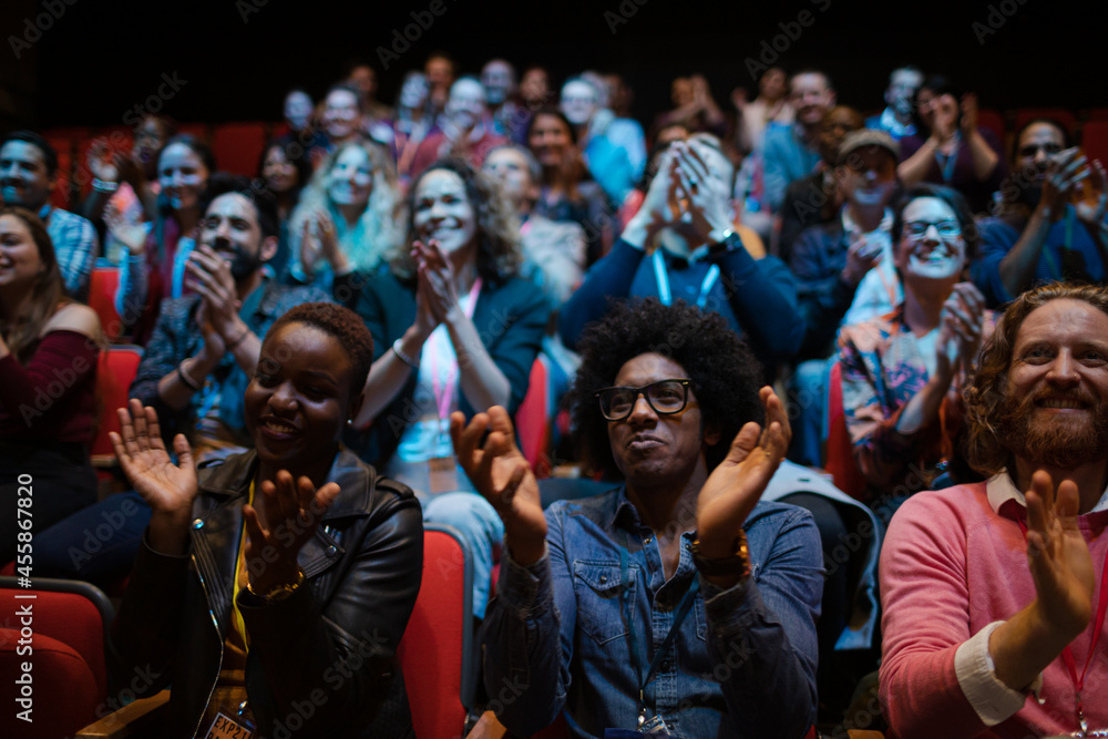 <p>The assembled spectators or listeners at a public event such as a play, film, concert, or meeting.</p>
