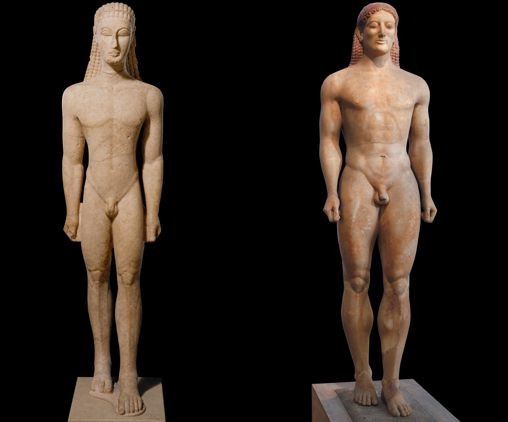 <p><span>as either grave markers or as votive offerings in sanctuaries</span></p><p><span>represented an idealized, youthful male form, embodying cultural values like physical beauty, strength, and excellence</span></p>