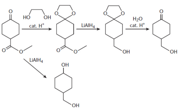 <p>group causing steric hindrance</p><p>ex. aldehyde or ketone converted to a nonreactive acetal or ketal</p>