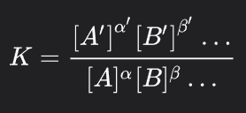 <p>equilibrium constant expression</p>