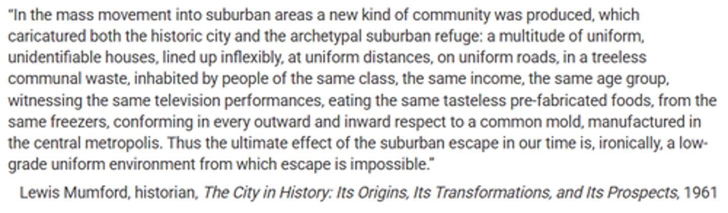 <p>Many families moved to the new suburbs to find affordable homes.</p>