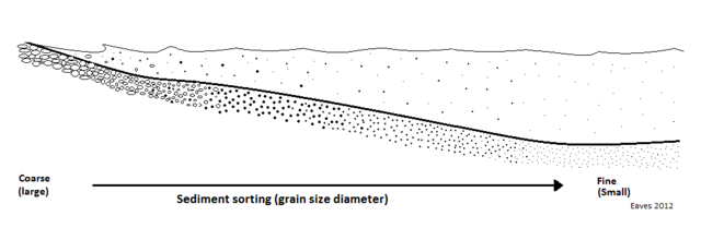 <ul><li><p><span>Explains how sediment is deposited throughout a shore profile according to its grain size.</span></p></li><li><p><span>Due to the influence of hydraulic energy, resulting in a seaward-fining of sediment particle size, or where fluid forcing equals gravity for each grain size.</span></p></li><li><p><span>Explained as "sediment of a particular size may move across the profile to a position where it is in equilibrium with the wave and flows acting on that sediment grain".</span></p></li></ul><p></p>