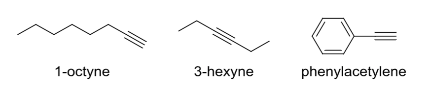 <p>Contains at least one <strong>C—C triple bond</strong>.</p>