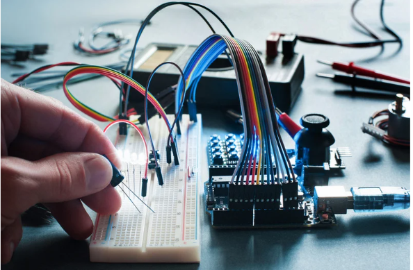 <p><span>The </span><span style="color: yellow;"><strong>branch of Physics and Technology</strong></span><span> concerned with</span><span style="color: blue;"><strong> the design of circuits</strong></span><span> using transistors and microchips and with the behavior and movement of electrons in a semiconductor, conductor, vacuum or gas.</span></p>