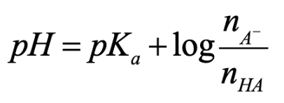 <p><span>If HA and A- are present in the same solution, the ratio of their concentrations is also their mole ratio</span></p>