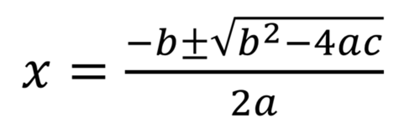 <p>Solves equations of the form ax²+bx+c=0 where </p><p>"x equals the opposite of b plus or minus the square root of b squared minus 4ac all over 2a"</p>