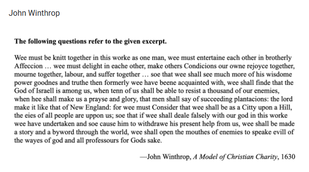 <p><span style="line-height: 1.5;"><span>John Winthrop’s speech reflects which of the following?</span></span></p>
