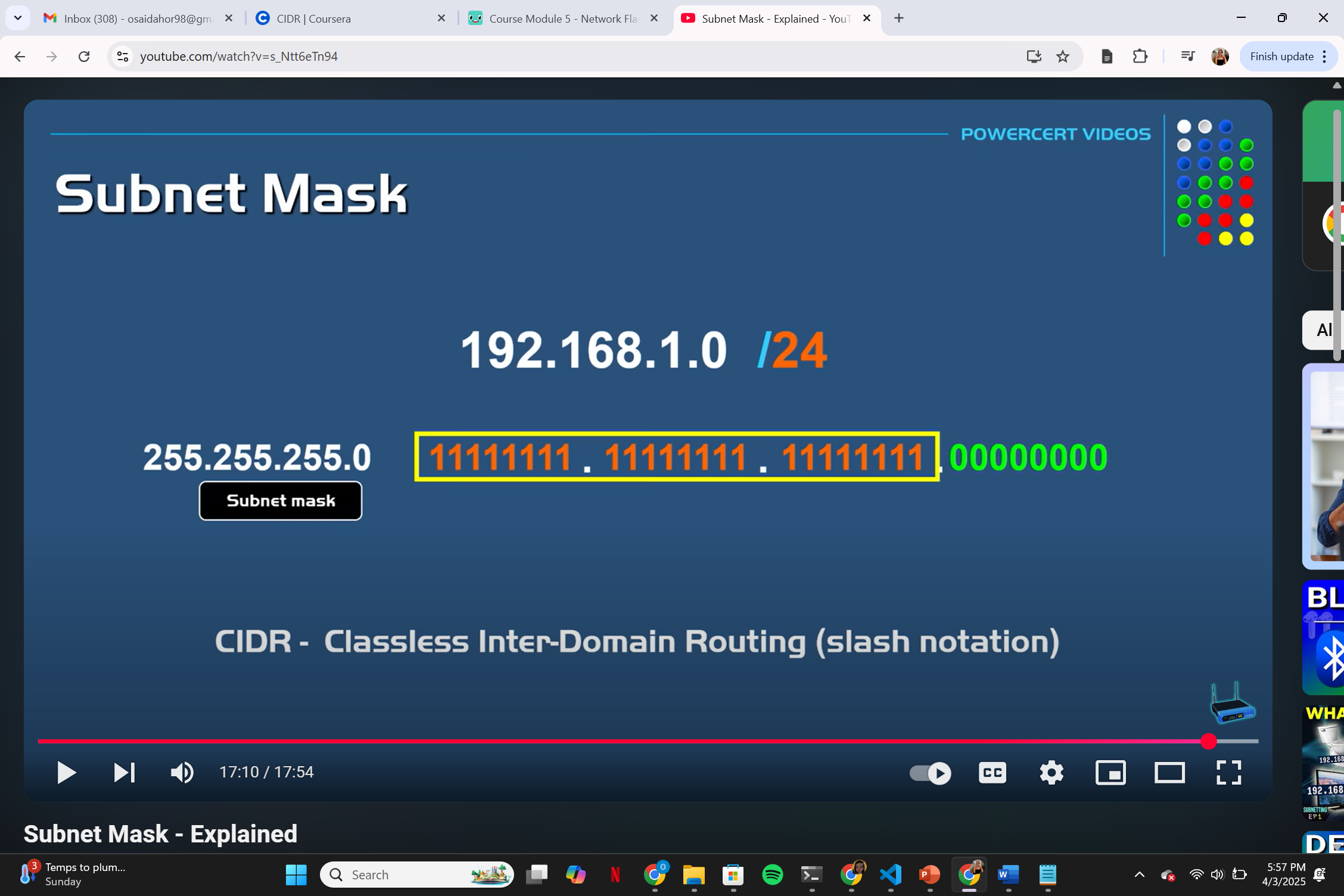 <p>something like this 9.100.100.100/24 just means there at 24 1s in front leaving the last 8 digits to be hsot </p>
