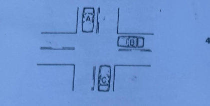 <p>The intersection shown has no traffic lights or signs. In which order should the cars pass through the intersection?</p><p class="has-focus">A. car A, car B, car C</p><p class="has-focus">B. car B, car A, car C</p><p class="has-focus">C. car C, car A, car B</p><p class="has-focus">D. car B, car C, car A</p>