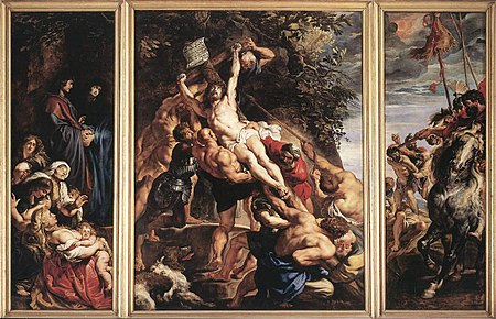 <p>Peter Paul Rubens, <em>Elevation of the Cross</em>, from the church of Saint Walburga (Antwerp, Belgium), 1610. OIl on Wood.</p>