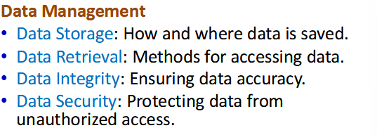 <p>Storage, Retrieval, Integrity, Security </p>