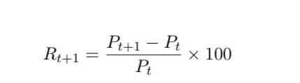<ul><li><p>Let’s say you paid Pt in date t for an asset</p></li><li><p>In date t + 1 the price P is Pt+1</p></li><li><p>Then, the return is:</p></li><li><p>simply a normalisation of the “pound gain” by the cost of the asset</p></li></ul><p></p>