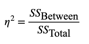 <ul><li><p>Effect size in ANOVA</p></li><li><p>The proportion of total variance explained by the factor/group</p></li><li><p>Ranges from 0 to 1</p></li></ul><p></p>