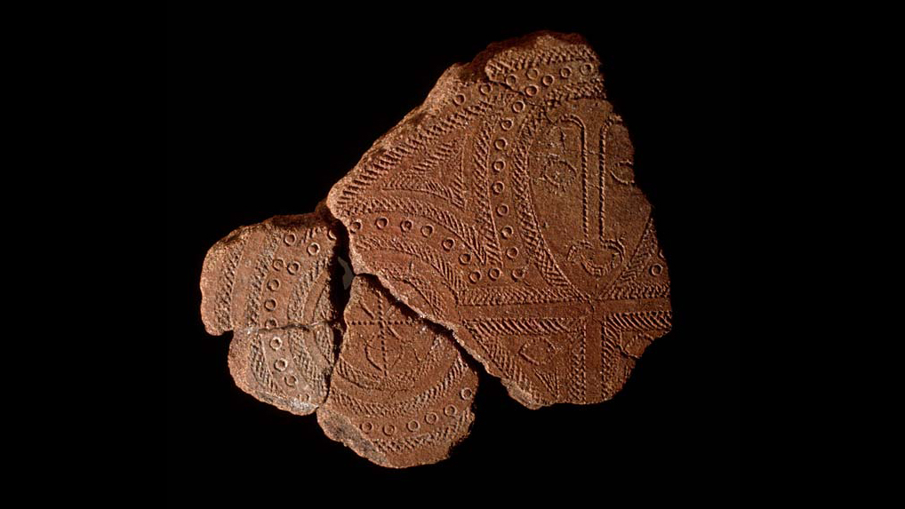 <p><strong>Terracotta Fragment</strong></p><p>Prehistoric Oceana</p><p>Solomon Islands</p><p>1000 BCE</p><p>Incised terracotta</p>