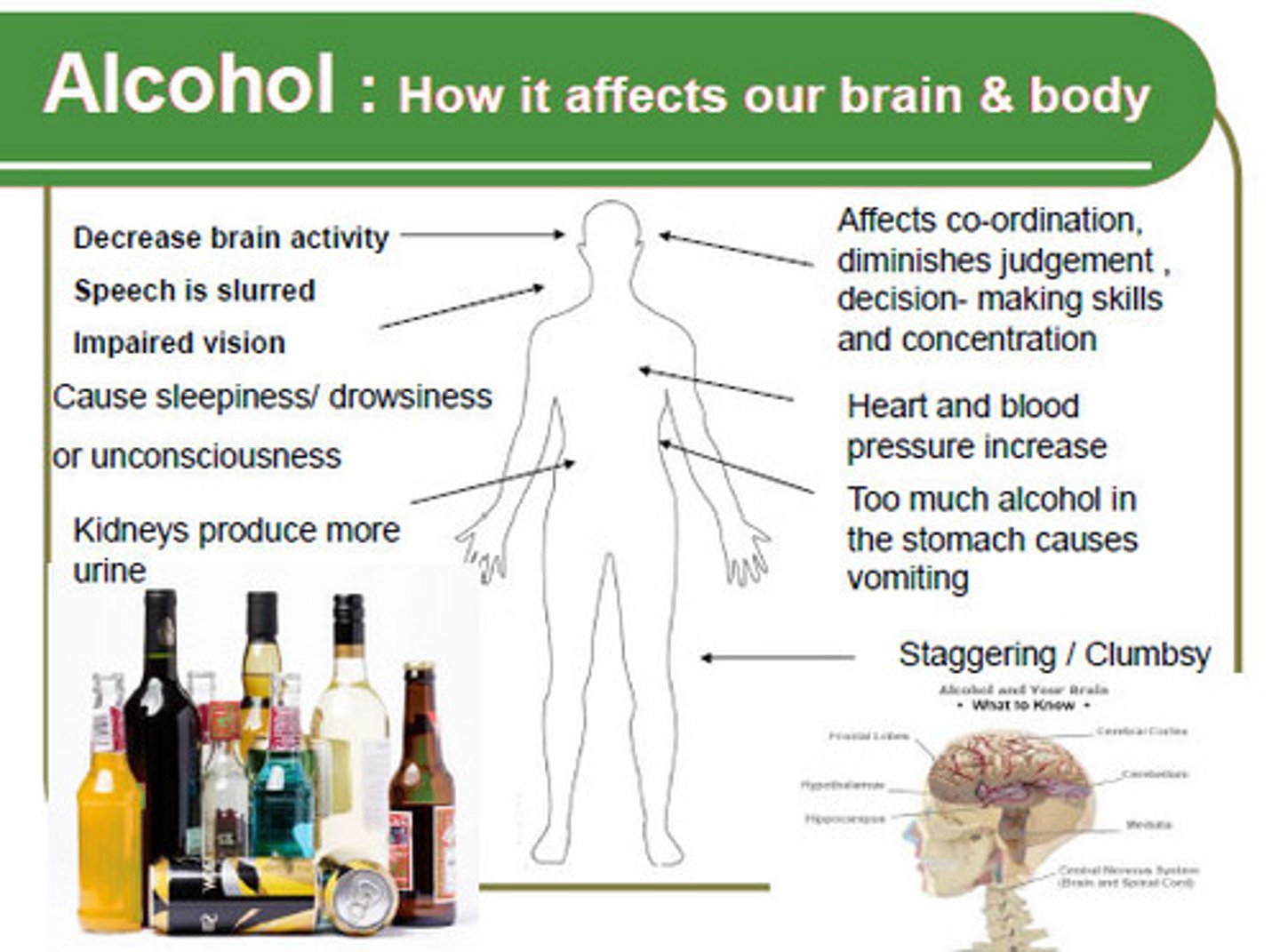 <p>Alcohol lowers a person's inhibitions and thus decreases one's cognitive control, a common symptom among depressants. Alcohol inhibits logical thinking and common symptoms for other depressants are observed for alcohol as well; ex: lack of coordination, slurring of speech, etc.</p>