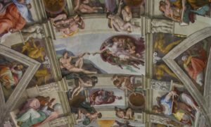 <p><strong>Ceiling of the Sistine Chapel</strong></p><p>High Renaissance (Italy)</p><p>Michelangelo</p><p>1508-1512</p><p>Frescoes</p>