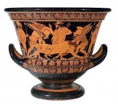 Artist: Euphronios. 
ca. 515 BCE
found in Etruscan tomb
terra cotta calyx-krater