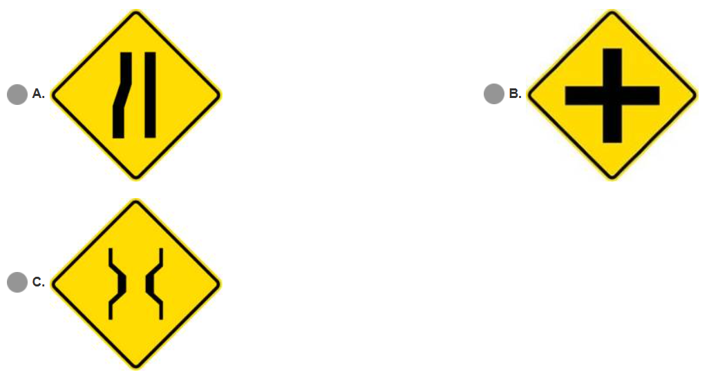 <p><span>Select the </span><strong>CORRECT</strong><span> singboard which is appropriate to the following statements:</span><br><span>I) &nbsp; No overtaking</span><br><span>II) &nbsp;Slows the vehicle</span><br><span>III) Drive with caution</span><br><span>IV) Enter the right lane gradually</span></p>