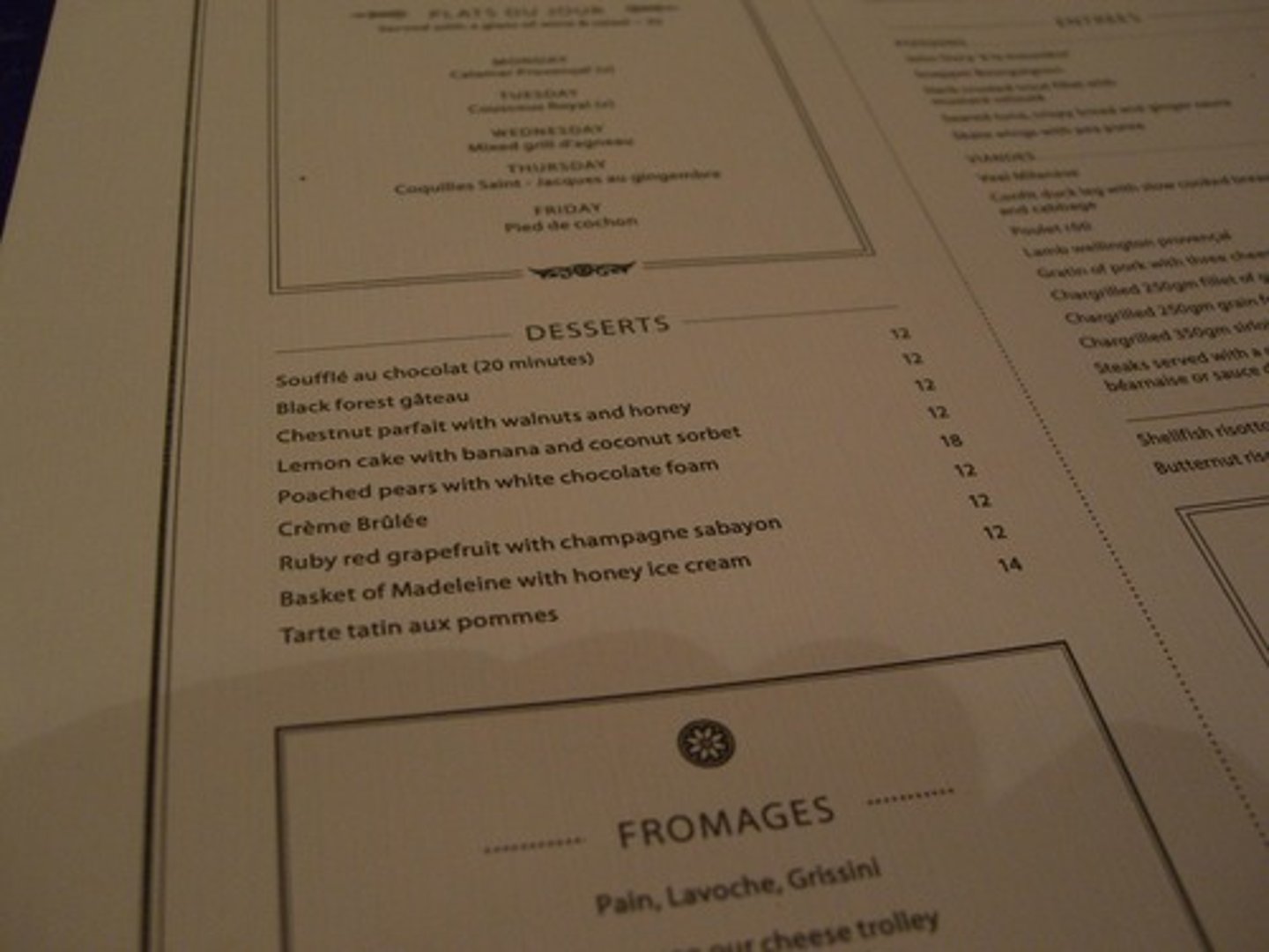 <p>the menu</p>