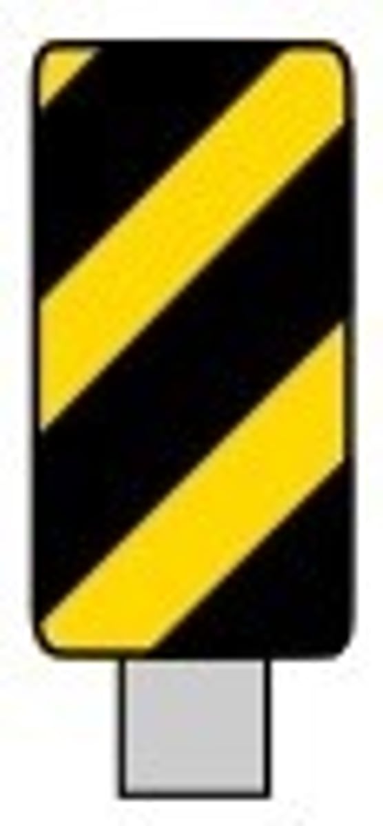 <p>Indicates that the roadway will narrow because of an obstacle.</p>