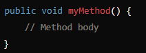 <pre><code>public static void MyMethod{}</code></pre><p></p>