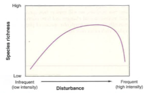 <p>Ecosystems experiencing intermediate levels of disturbance will favor a higher level of diversity of species than those with high or low (extreme) disruption levels.</p>