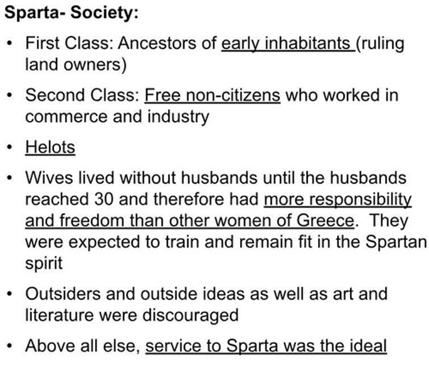 <p>Spartiates (full citizens and soldiers), Perioikoi (free non-citizens), and Helots (state-owned serfs).</p>