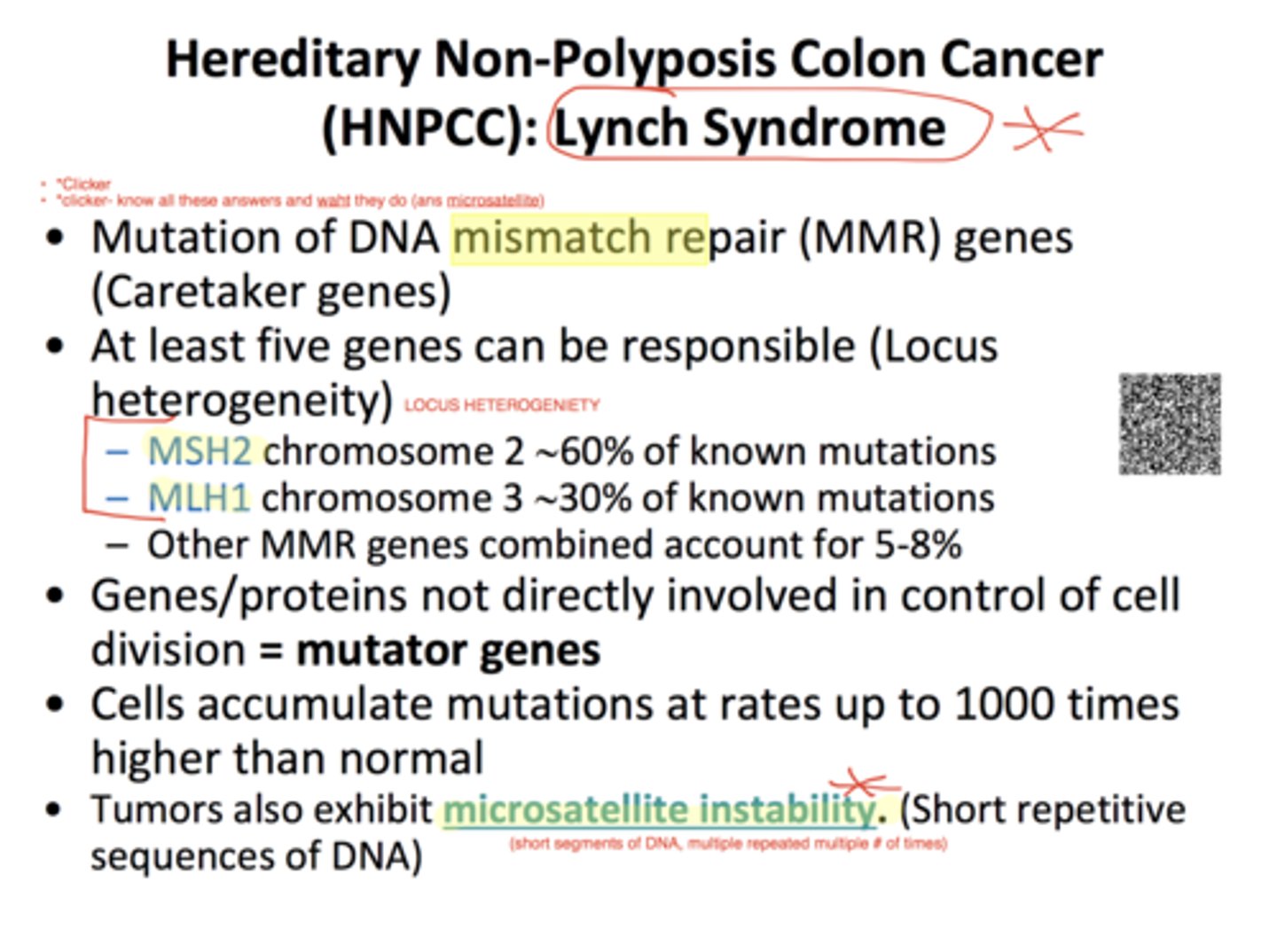 <p>Autosomal dominant </p><p>- Associated with colon carcinoma and germ-line mutation affects one of several DNA mismatch repair genes </p>