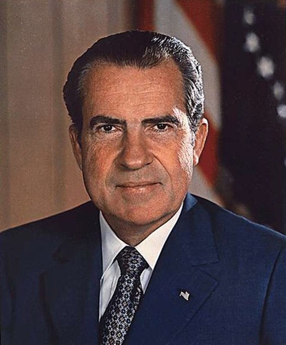 <p>Vietnam: advocated "Vietnamization" (replace US troops with Vietnamese), but also bombed Cambodia/Laos, created a "credibility gap," Paris Peace Accords ended direct US involvement; economy-took US off gold standard (currency valued by strength of economy); created the Environmental Protection Agency, was president during first moon landing; SALT I and new policy of detente between US and Soviet Union; Opened the door to China; Watergate scandal: became first and only president to resign</p>