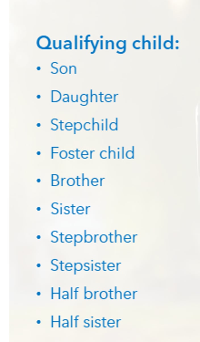 <p>Lives with you half of the year Under the age of 19 Under the age of 24 and a full time student Disabled at any age Didn't provide over half of his or her own support for the tax year Is not filing a joint return for the tax year Is filing a joint return for the tax year only to claim a refund of withheld income tax or estimated tax paid. does not have to be your biological child but must have lived with the taxpayer for more than half of the year, meet specific age requirements, and be someone that didn't provide more than half of their support for the year.</p>