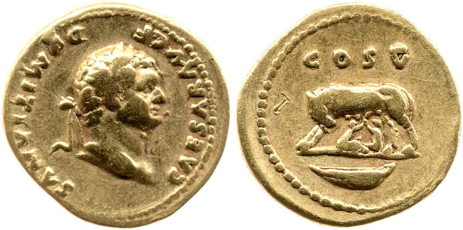 <p><span style="color: rgb(109, 158, 235)">Aureus of “Caesar Domitian, son of Augustus”, 86 CE</span></p>