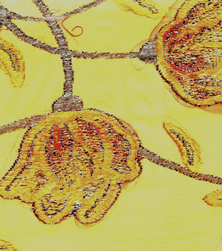 <ul><li><p>Technique used for spaced patterns</p></li><li><p>long floating yarns cut to a few millimeters around motifs edges - leaves tiny fringed border that frames motif</p></li></ul><p></p>