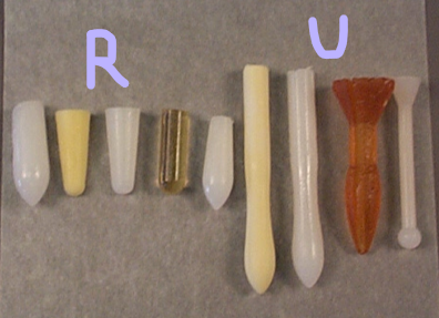 <ol><li><p><strong>Rectal suppositories shape</strong> = ________ or _______ and tapered/pointed at one end</p></li><li><p>T or F: infant rectal suppositories weigh about half as much as adult supp </p></li><li><p><strong>Vaginal suppositories shape</strong> =</p></li><li><p><strong>Urethral inserts/bougies shape </strong>=</p></li></ol>