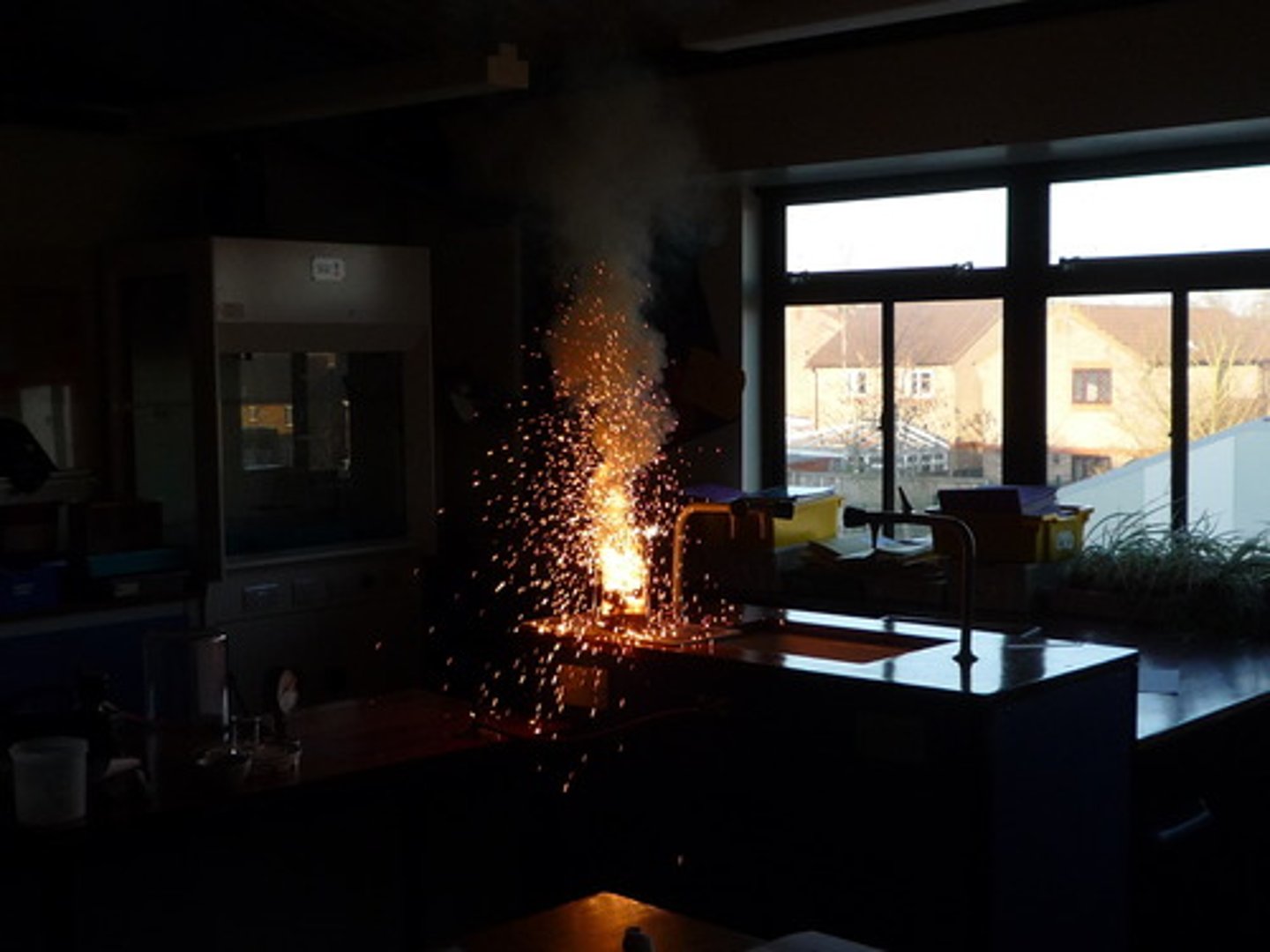 <p>Releases heat. Energy exits</p>