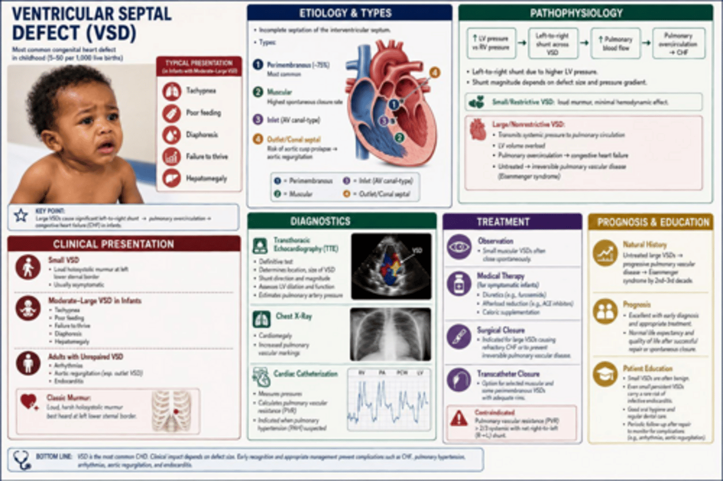 <p>Pulmonary overcirculation, RV volume overload, and potential heart failure.</p>