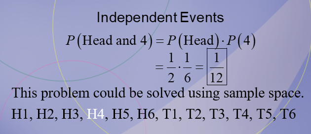 <p>Independent Event: 1/12</p>