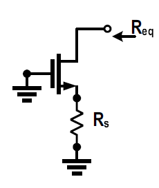 <p>What is the Req of a MOSFET when looking into the drain and when Rs is on the source?</p>