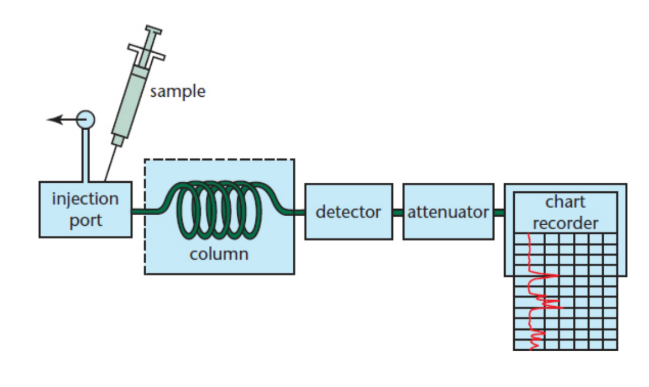 <p>method that can be used for qualitative separation; eluent is a gas (usually helium or nitrogen) instead of a liquid; adsorbent is a crushed metal or polymer inside a 30-foot coiled column in an oven; gaseous compounds travel through the column at different rates because they adhere to the adsorbent in the column to different degrees and will separate in space by the time they reach the end of the column</p>